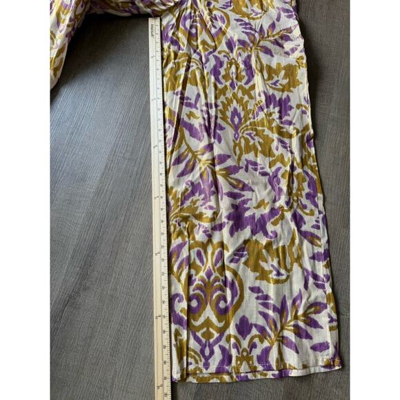 Zara Purple Metallic Gold Blazer And Pants 2 Piece‎ Set Wrap Kimono Cotton Sz L - Picture 12 of 13